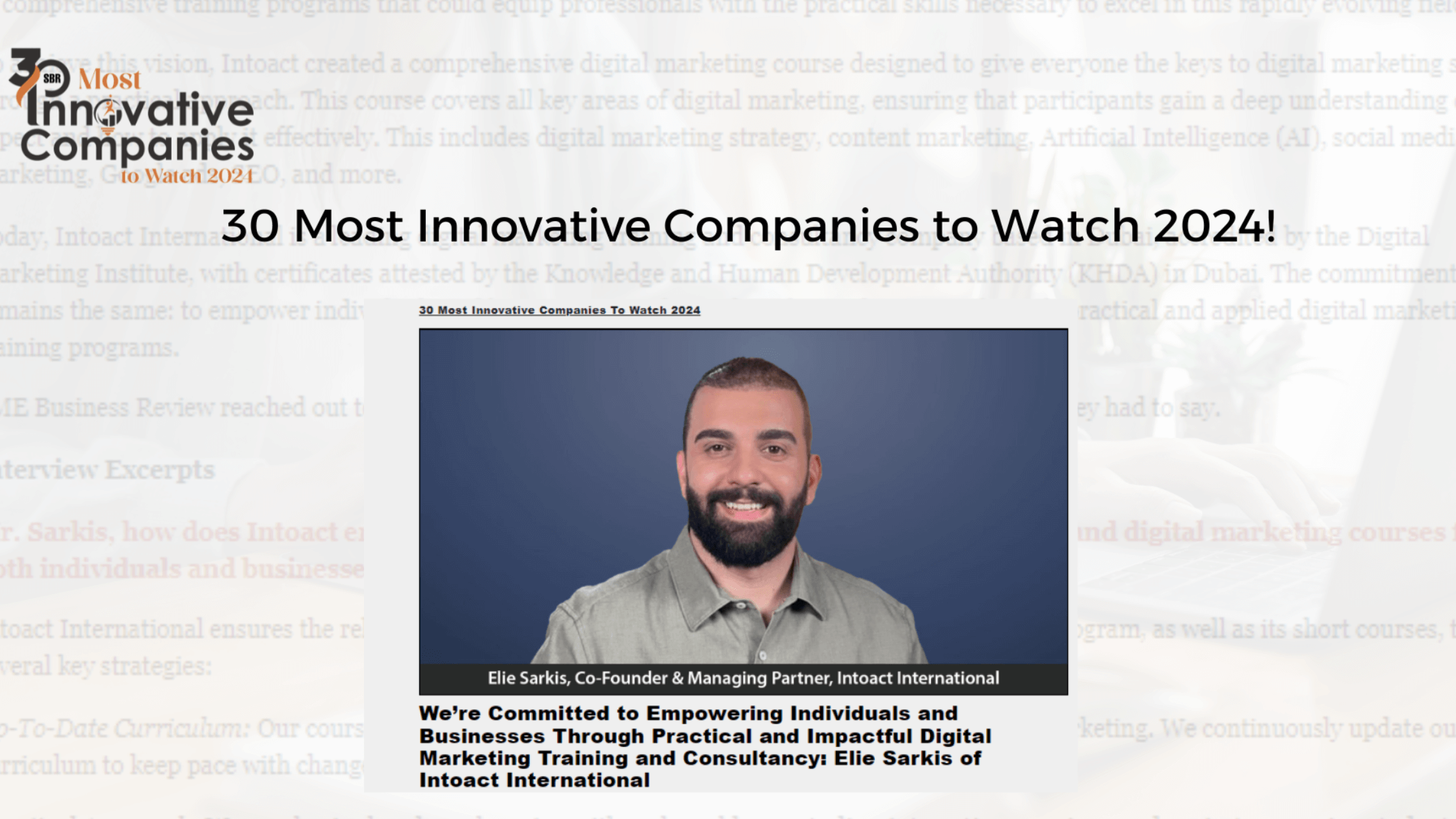 Intoact Named One of the '30 Most Innovative Companies to Watch in 2024'